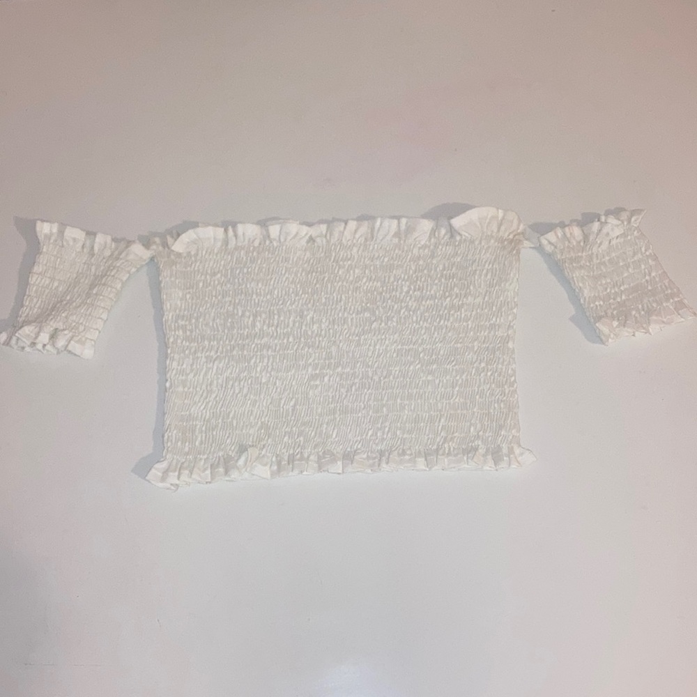 White Ruched Off-Shoulder Top